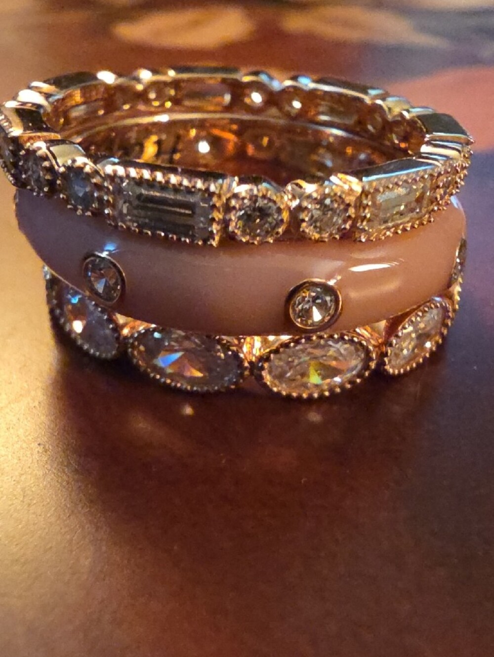 Diamonique CZ Pink Enamel Eternity Stack Set Rose Gold Sterling Silver Rings - Picture 2 of 16